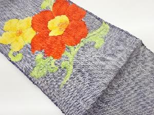 手織り真綿紬花唐草模様織出し名古屋帯